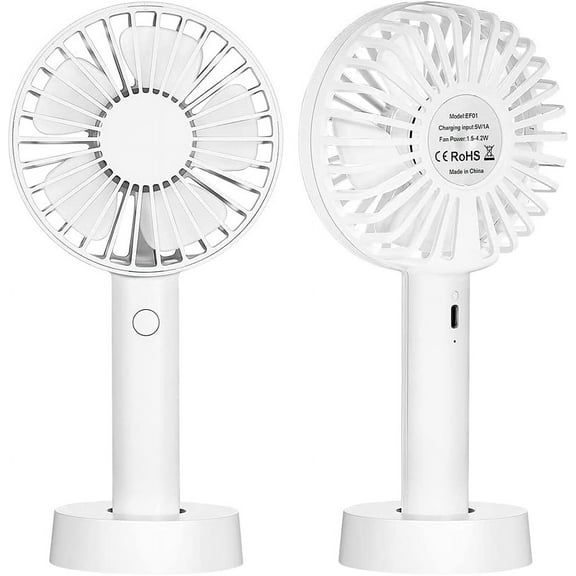 LNGOOR Outdoor Handheld Fan Portable,Mini Hand Held Fan with USB Rechargeable Battery,3 Speed Personal Desk Table Fan with Base,Small Makeup Eyelash Fan for Women Girls Kids -White