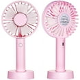 thumbnail image 1 of LNGOOR Outdoor Handheld Fan Portable,Mini Hand Held Fan with USB Rechargeable Battery,3 Speed Personal Desk Table Fan with Base,Small Makeup Eyelash Fan for Women Girls Kids -Pink, 1 of 7