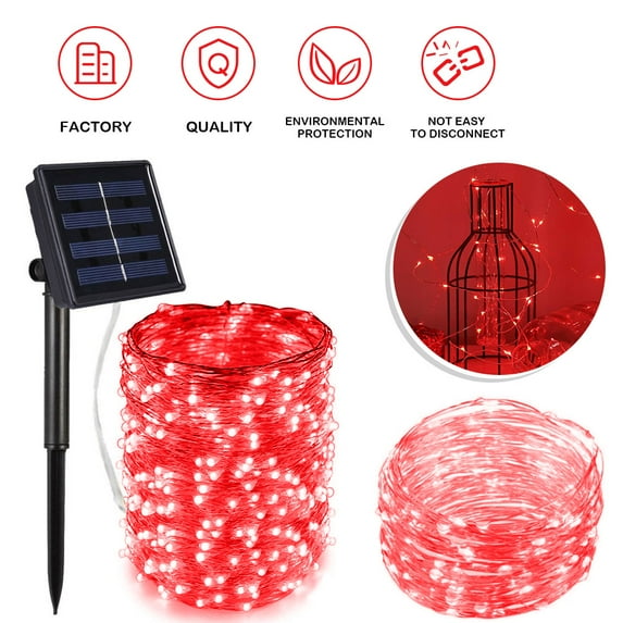 LNGOOR Outdoor Solar String Lights, 66FT 200 LED Solar Powered Fairy Lights with 8 Lighting Modes Waterproof Decoration Copper Wire Lights for Yard Trees Christmas Wedding Party (Red)