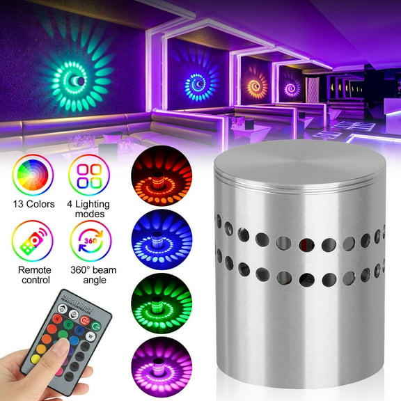 LNGOOR Rambling RGB Spiral LED Wall Light Ceiling Lamp 3W Wireless Remote Control Hole Surface Install Dimmable Light Luminaire Lighting,360 Degrees Beam Angle,Great for Party,Bars,Hotel