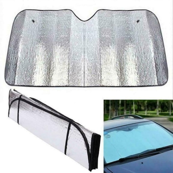 LNGOOR Reflective Sun Shade Car Windshield Sunshade for Car Cover Visor Thicken 5-Layer Shading Bubble for UV Protection and Heat Reflector 51"x 23" (Silver)