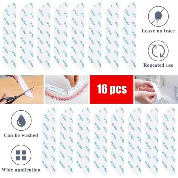 LNGOOR Rug Pad, 16 Pcs Carpet Rug Grippers Rreusable Non-Slip Anti-Curling Carpet Tape for Hardwood Floors and Tile (7.1 x 1.2 in)