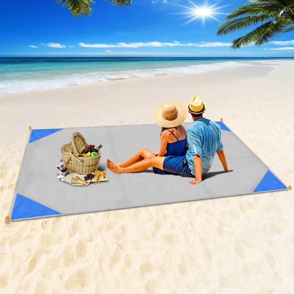 LNGOOR Sand Free Beach Blanket Beach Mat Waterproof Sandproof Oversized 79" X 55" Lightweight Blanket for Travel Camping Hiking Music Festivals (Blue+Gray)