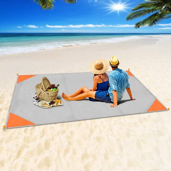 LNGOOR Sand Free Beach Blanket Beach Mat Waterproof Sandproof Oversized 79" X 55" Lightweight Blanket for Travel Camping Hiking Music Festivals (Gray+Orange)