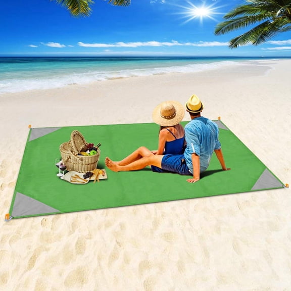 LNGOOR Sand Free Beach Blanket Beach Mat Waterproof Sandproof Oversized 79" X 55" Lightweight Blanket for Travel Camping Hiking Music Festivals (Green+Gray)