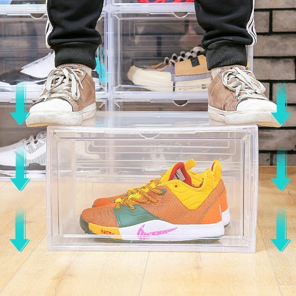 LNGOOR Shoe Boxes with Lids Stackable Sneaker Storage Boxes Display Case, Large Shoe Containers Pack of 1, Magnetic Side Open Black(1Pcs)