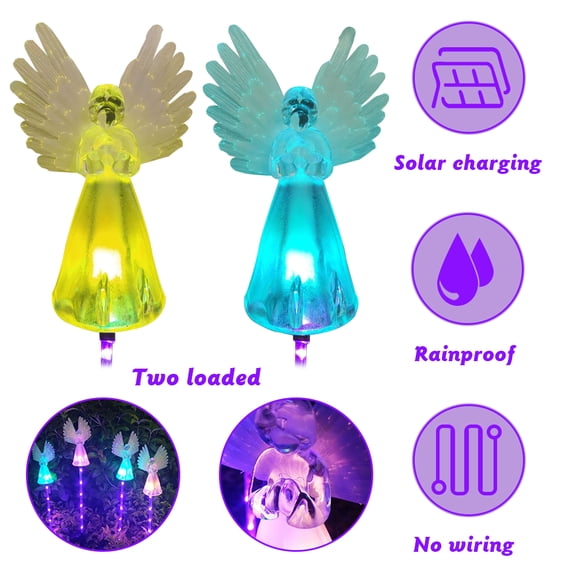 LNGOOR Solar Angel Light Outdoor Garden Gift For Ms. Housewarming Solar Decorative Light Suitable For Garden Courtyard Cemetery Decoration 2PCS