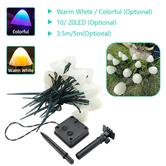 LNGOOR Solar Mini Mushroom LED Outdoor Waterproof Garden Channel Landscape Light 20LED Warm White