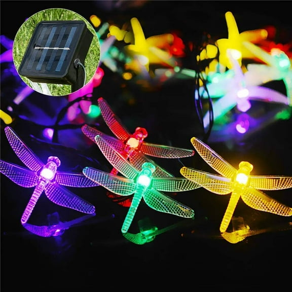 LNGOOR Solar String Lights 23 FT 50 LED Dragonfly Lights Indoor Outdoor Waterproof Decorative Garden Yard Decoration Dragonfly String Lights, Multicolor