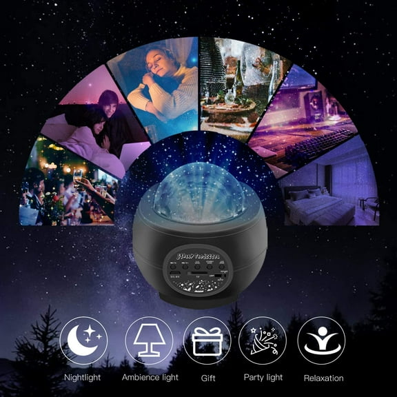 LNGOOR Star Projector Night Lights, 3 in 1 Galaxy Projector Light, Sky Nebula/Moving Ocean Wave, Best Gift for Kids Adults for Bedroom/Party with Hi-Fi Stereo Bluetooth Speaker, Voice&Remote Control