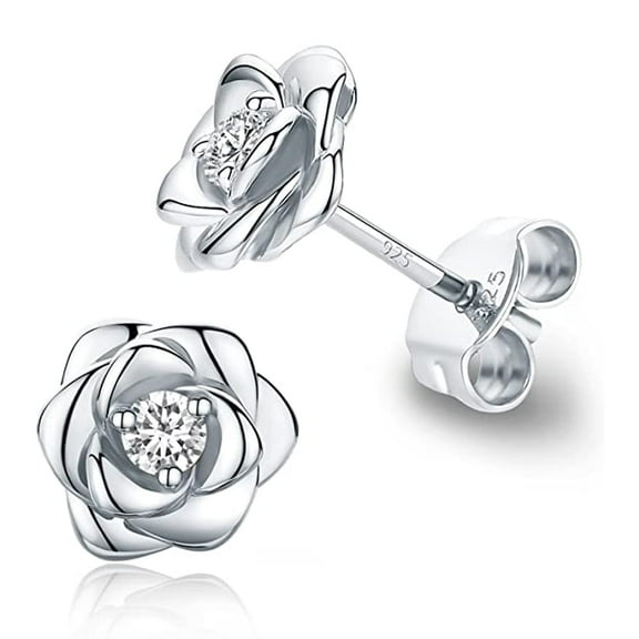 LNGOOR Stud Earrings Set Hypoallergenic Sterling Silver Rose Flower Earrings for Women