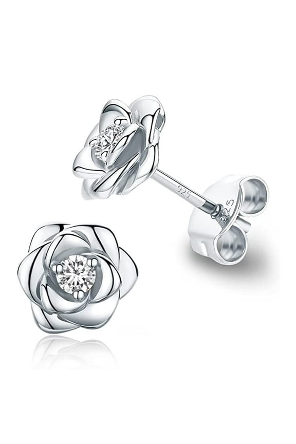 Stud Earrings Set Hypoallergenic Sterling Silver Rose Flower Earrings for Women