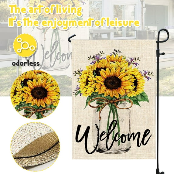 LNGOOR Sunflower Welcome Garden Flags 12×18 Inch Vertical Double Sided Outside Decor for Yard Farmhouse