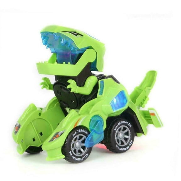 LNGOOR Transformer Dinosaur LED Car Electric T-Rex Toys Light Sound Kids Boys Birthday Gift, Green