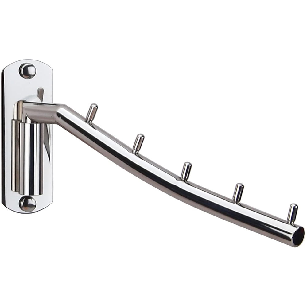 LNGOOR Wall Mounted Clothes Hanger Rack, Stainless Steel Garment Hooks with Swing Arm Holder, Space Saver Clothing and Closet Rod Storage Organizer for Laundry Room Bedrooms Bathrooms