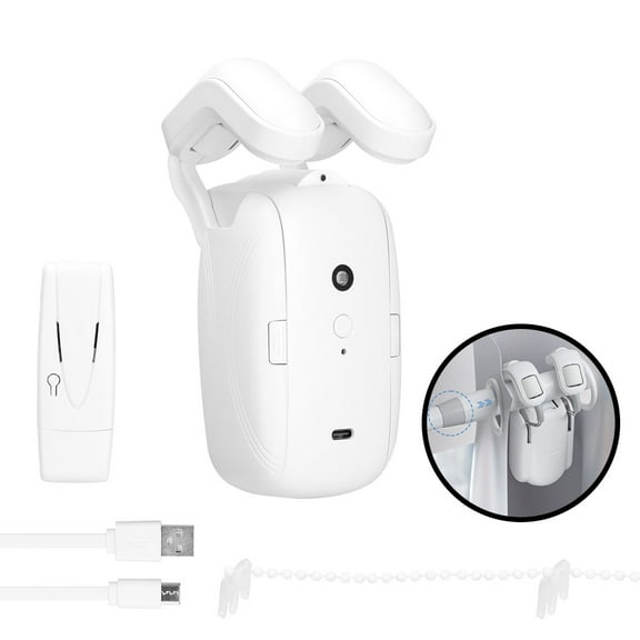 LNGOOR WiFi Intelligent Curtain Motor Electric Curtain Robot Automatic Opener No Wiring with Gateways Support APP Remote Control Timer Setup & Sensing Compatible with Home for Roman Rod(White)