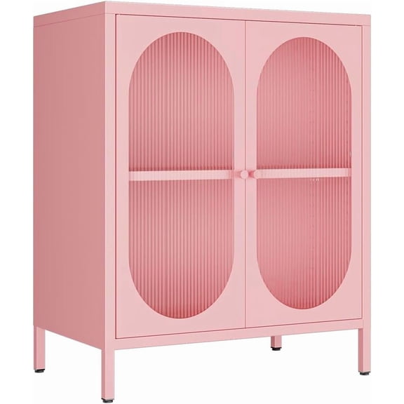 LNGZOE 2 Door Metal Locker Storage Cabinet with 1 Adjustable Shelves-Steel Locker Cabinet for Bedroom, Bedside, Office Room,2-Tier (Small Acrylic Door, Pink)