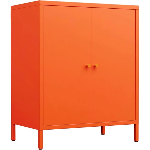 LNGZOE 2 Door Metal Locker Storage Cabinet with 1 Adjustable Shelves-Steel Locker cabinetfor Bedroom, Bedside, Office Room,2-Tier (Small Metal Door, Orange)