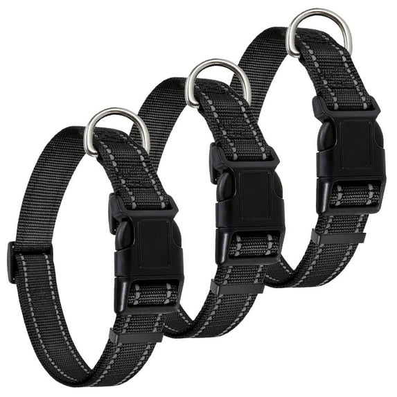 LNJBABAO 3 Pcs Reflective Dog Collar for Small Medium Large Dogs Black S