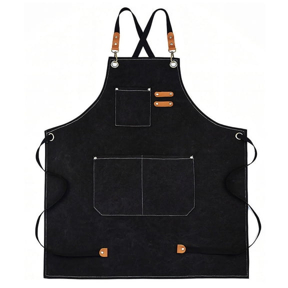LNJBABAO Canvas Chef Apron Black Apron for Kitchen Cooking Baking Black