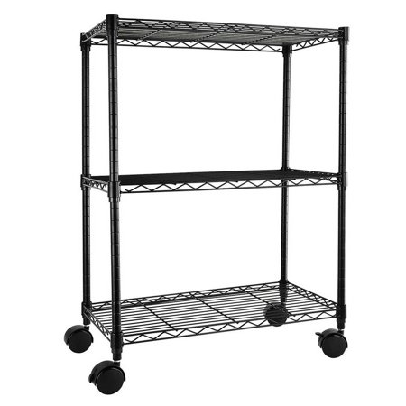 LNJBABAO Simple Deluxe Heavy Duty 3-Shelf Shelving with Wheels Adjustable Storage Units Steel Organizer Wire Rack 23" W x 13" D x 33" H Black