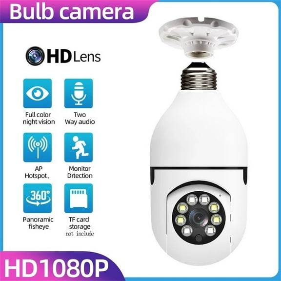 LNKOO 1080P WiFi Home Security Bulb Light Camera, E27 Wireless Surveillance Video Camera, 360 Degree Panoramic Baby Pet CCTV Monitor with Night Vision, Two-Way Audio, Motion Detection