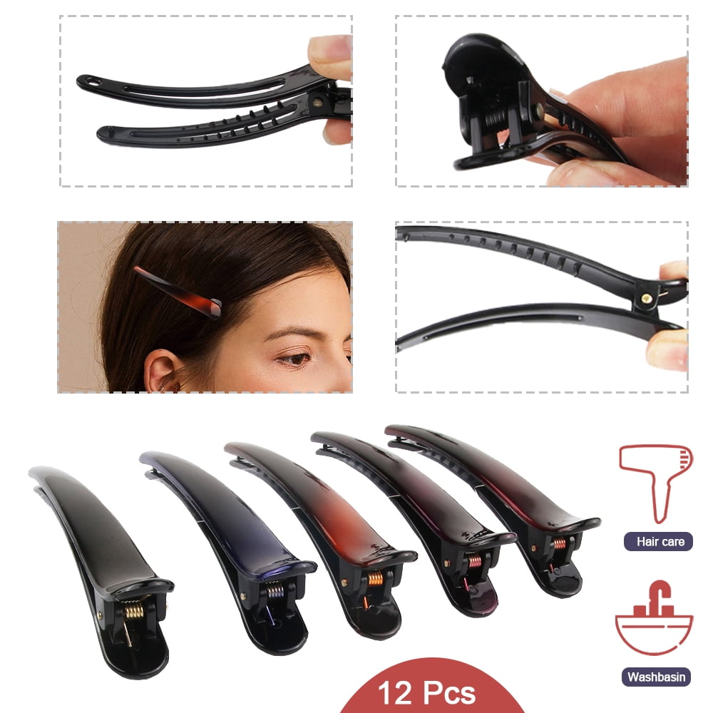 12 Stück Duckbill Haarclips – Glänzend Schwarz, Je 9,5 Cm, Für Friseurstyling & Alltag