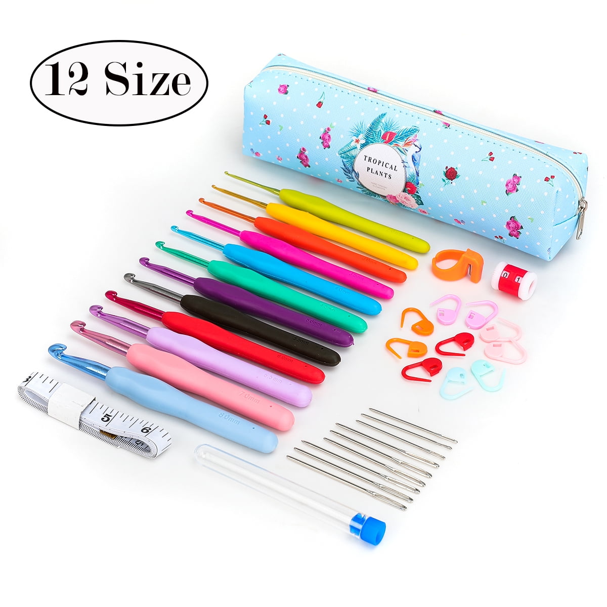 LNKOO 12 Size Crochet Hooks, Ergonomic Handle Crochet Hooks Set for Arthritic Hands, Comfortable Smooth Crochet Needles Long  Knitting Needles with Stitch Markers&Case