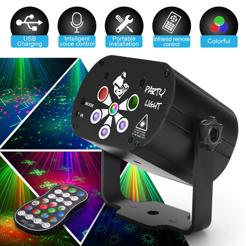 LNKOO 128 Pattern RGB Portable Led Stage Laser Light DJ KTV Projector Party Disco Lamp Stage Laser Light Mini Flash Built-in battery usb charging Strobe Light for Stage Lighting Christmas Parties