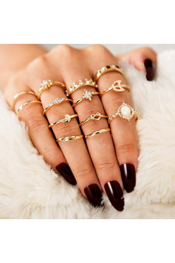 13 Pcs Stainless Steel Women's Plain Band Knuckle Stacking Midi Bohemian Rings Comfort for Teens Party Daily Fesvital Jewelry Gift-Gold