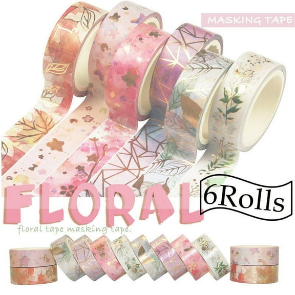 LNKOO 16.4ft 6 Rolls Glitter Washi Tape Set, Washi Masking Decorative Tapes for DIY Decor Planners Scrapbooking Adhesive School/Party Supplies