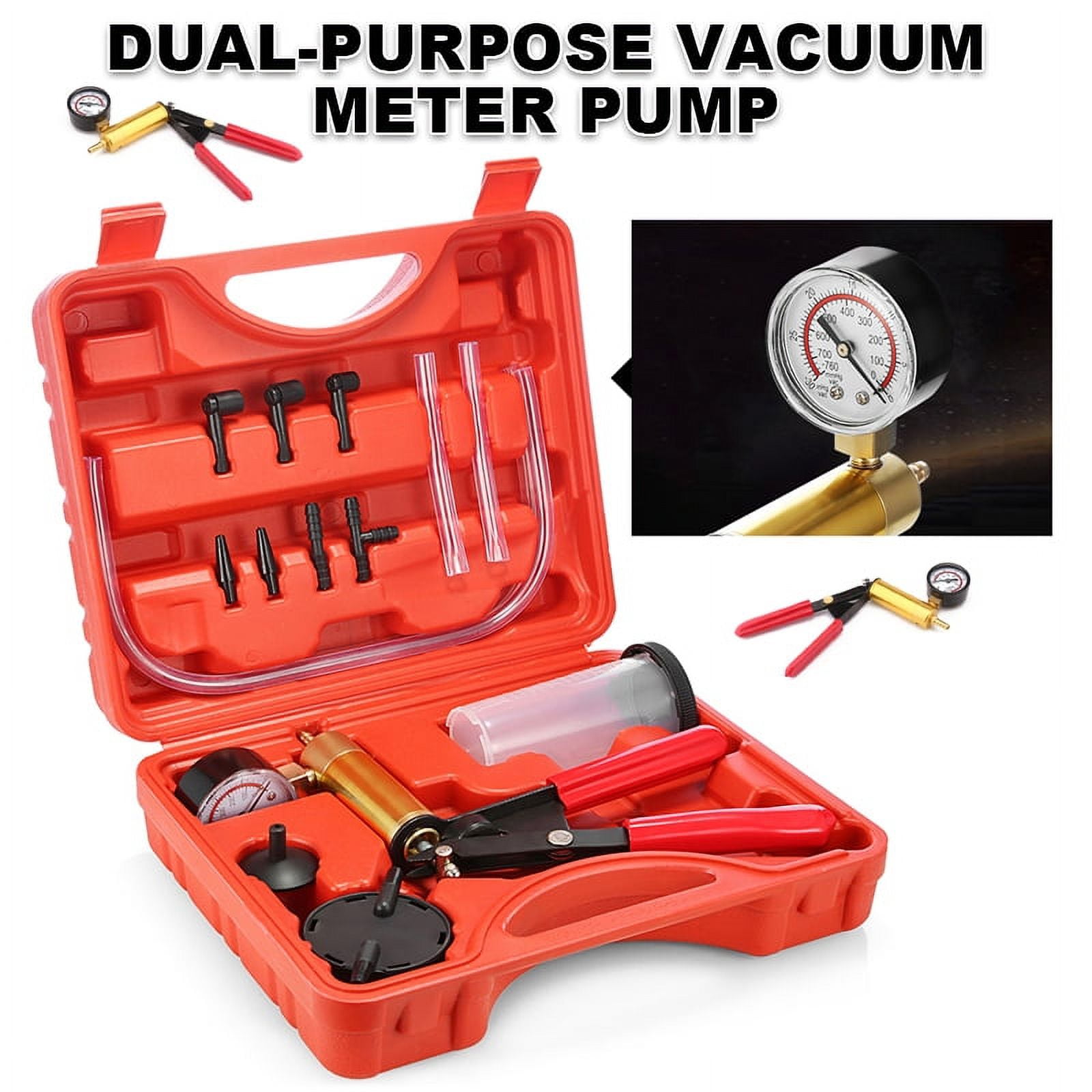 LNKOO 16PCS Brake Bleeder & Vacuum Pump Test Tuner Tool Kit Hand Held Vacuum Gauge for Car & Truck