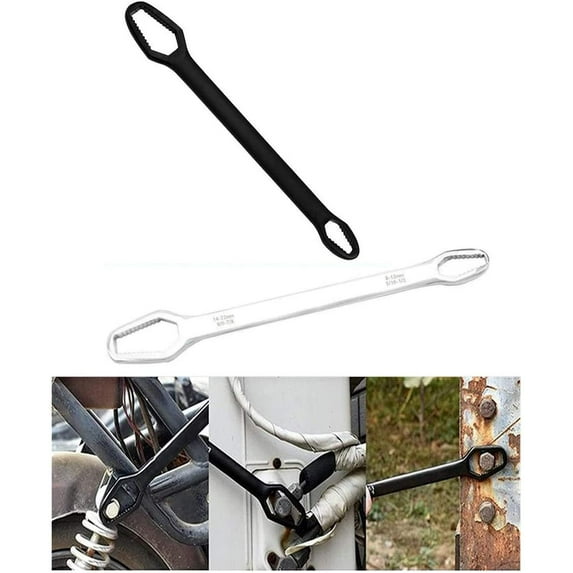 LNKOO 1Pcs Universal Double Ended Wrench, Double-Headed Self-Tightening Wrench, Double End Wrench Universal Spanner 8-22mm Key Set Screw Nuts Wrenches Repair, Bicycle Tool (Black)