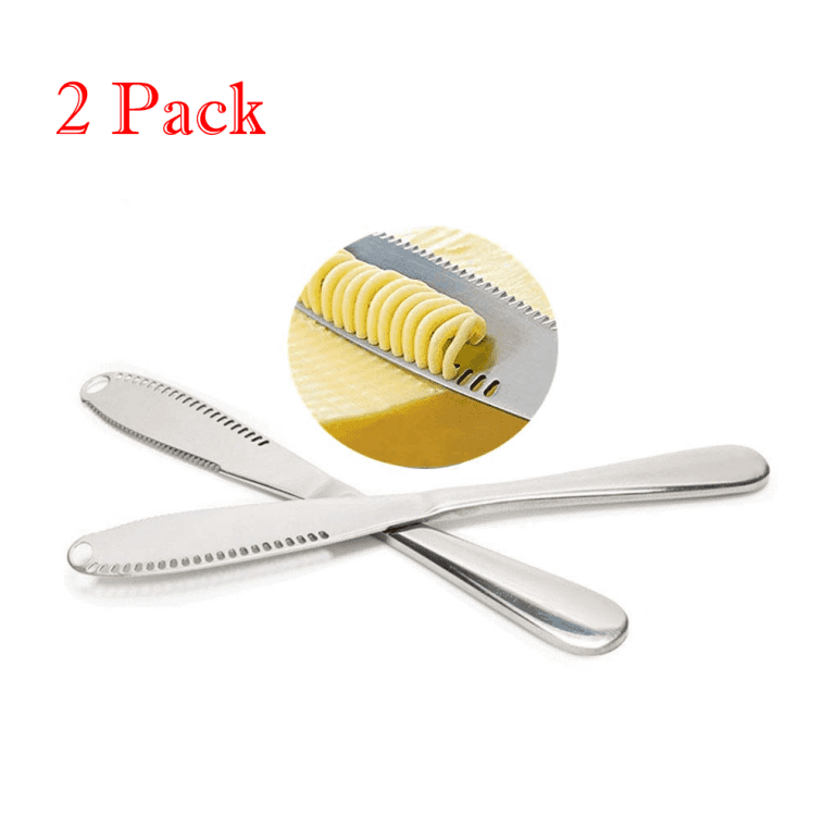 LNKOOMulti-function Butter Knife, 3 in1 Stainless Steel Kitchen Butter Curler & Spreader with Serrated Edge, Shredding Slots for Cutting Vegetables