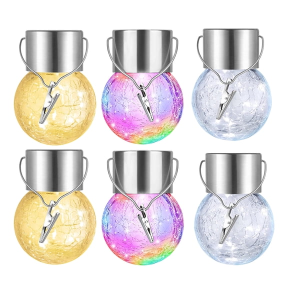 LNKOO 2 Pack Hanging Solar Lights Outdoor, Solar Powered Cracked Glass Ball Light, Decorative Globe Light Outdoor Waterproof with Handle for Garden, Yard, Patio, Tree, Holiday Decoration