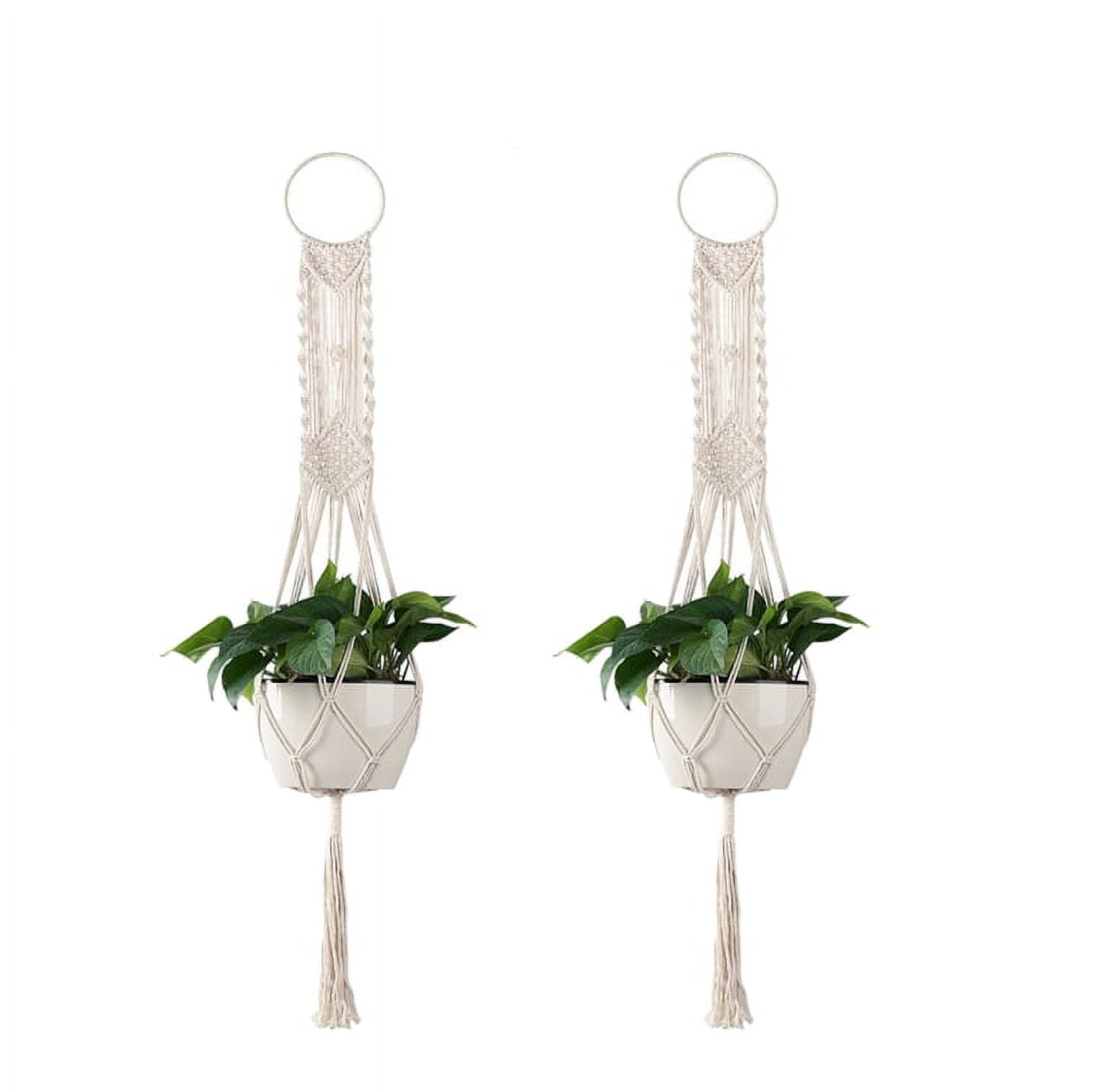 LNKOO 2 Pack Macrame Plant Hangers, 3 Different Pack, Indoor Outdoor Hanging Planter Basket, Hanging Plant Holders, Decorative Macrame Hangers, 4 Legs 41.3 Inch, Cream Color, Boho Décor