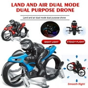 LNKOO 2 in 1 RC Drones Motorcycle 2.4GHz Remote Control Quadcopter Drone Motorbike Performing Drift Motor Stunt Racing Car for Children