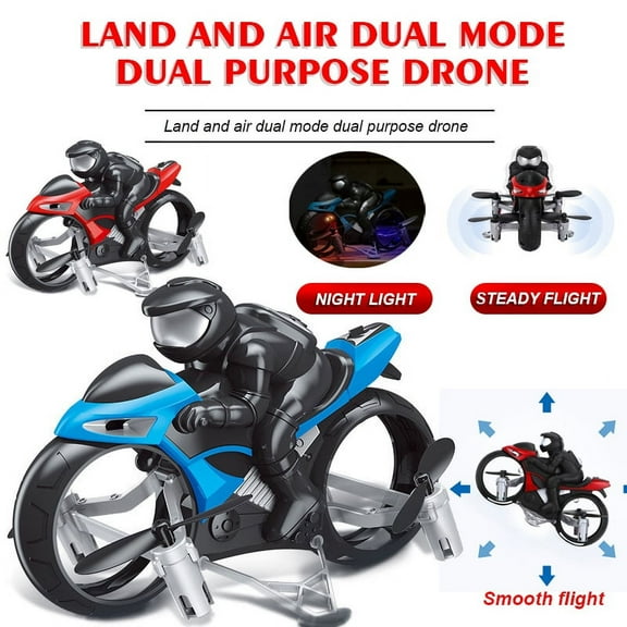 LNKOO 2 in 1 RC Drones Motorcycle 2.4GHz Remote Control Quadcopter Drone Motorbike Performing Drift Motor Stunt Racing Car for Children