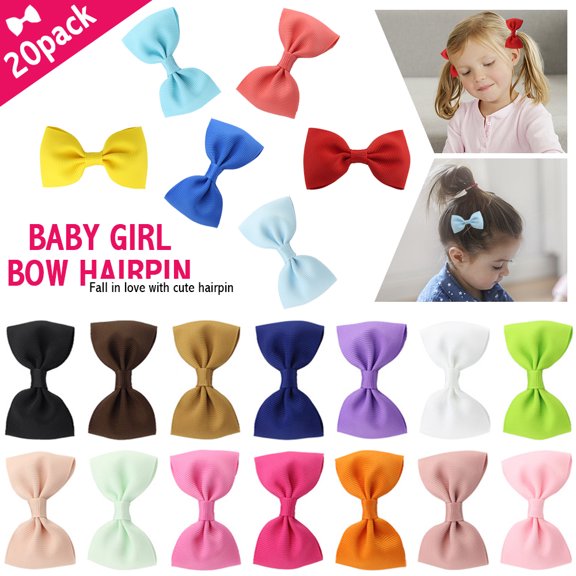 LNKOO 20 Colors in Pairs Baby Girls Fully Lined Hair Pins Tiny 2.7" Hair Bows Alligator Clips for Baby Girls Teens Infants Kids Toddlers Children