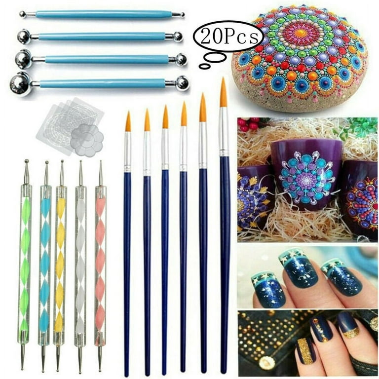 Lnkoo 20 Pcs Mandala Dotting Tools Kit, Mandala Painting Set with Stencil, Ball Stylus, Paint Tray, Carving Tools, Storage Bag for for Painting Rocks