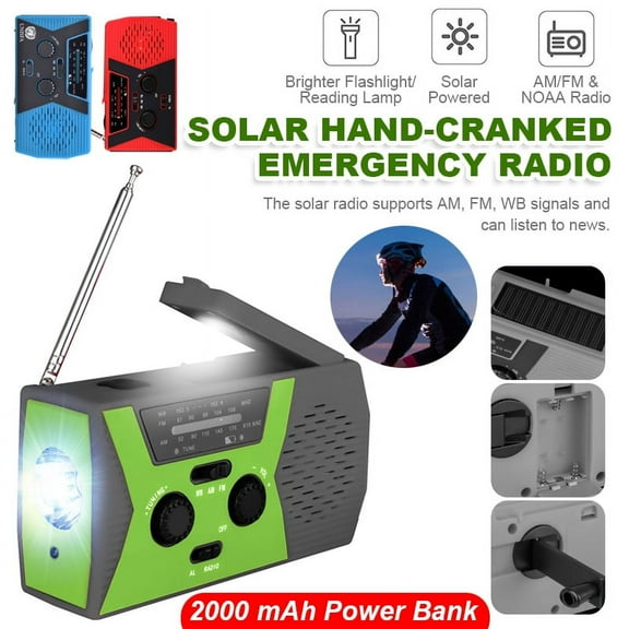 LNKOO 2021 Upgraded Emergency Solar Hand Crank Radio, Hand Crank AM/FM/NOAA Weather Radio with Flashlight, Reading Lamp, 2000mAh Power Bank,USB Cell Phone Charger and SOS Alarm