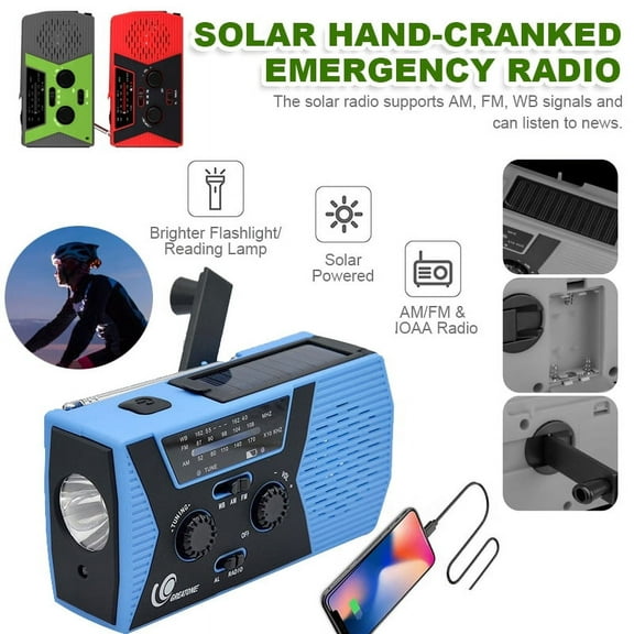 LNKOO 2021 Upgraded Version Portable Radio, Weather Radio with LED Flashlight, SOS Alarm Solar Hand Crank Emergency Radio, 2000mAh Power Bank for Smart Phone, AM/FM NOAA Radio, 6 LEDs Reading Lamp