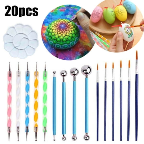 LNKOO 20PCS Mandala Dotting Tools Stencil Set Ball Stylus Outline Brush Tray Paint for Canvas Rocks Crafting Drafting with Gemstone Sticker Christmas Gift for Adults