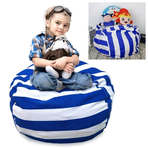 LNKOO 24" Stuffed Animal Bean Bag Chair,Stuffed Animal Storage or Sack,Stuffed Storage Organization Stuffed Animal Premium Cotton Canvas Organizer Box for Kids Toys Household Supplies-Navy Blue