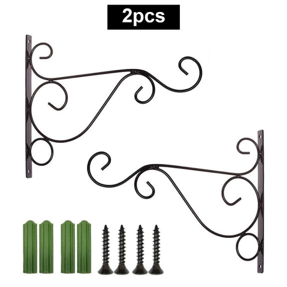 LNKOO 2PCS Metal Plant Bracket Iron Wall Mount Lanterns Hangers for Hanging Bird Feeders, Lanterns, Wind Chimes, Planters, Outdoor Decoration Hooks (Black)