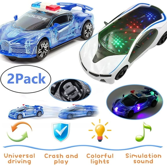 LNKOO 2Pack Electric Police Car Toys for 3-12 Year Old Boys , Real Siren Sounds Car Toy Police Vehicle Model with LED Light and Music Birthdays/Christmas Gift for Boys Girls Kids