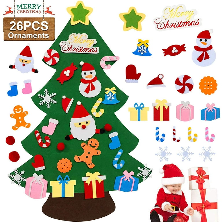 Camlinbo 4 Ft TALLER Felt Christmas Tree for Toddlers Kids,34 Pcs Felt  Snowman Party Game Favors Detachable Snowflake Ornaments