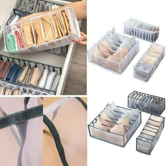 LNKOO 3 Pack Foldable Underwear Storage Boxes Compartments Underwear Organizer Drawer Divider Sock Bra Underpants Wardrobe Storage Drawer Closet Cabinet Storage Boxes