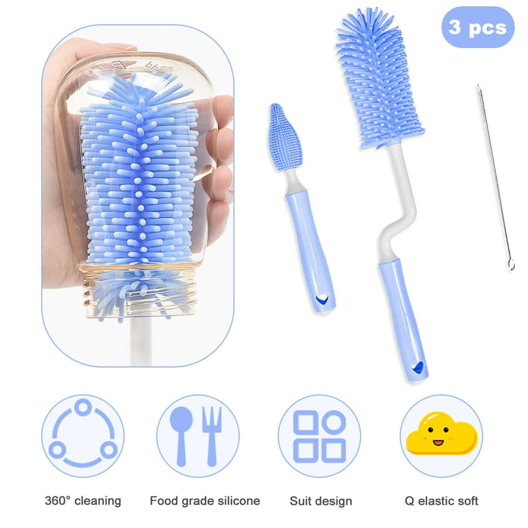 3-in-1 Bottle Brush with Straw Cleaning Brush and Nipple Cleaner, Long  Handle Water Bottle Scrubbing Brush, Built for Cleaning Sport Bottles, Baby