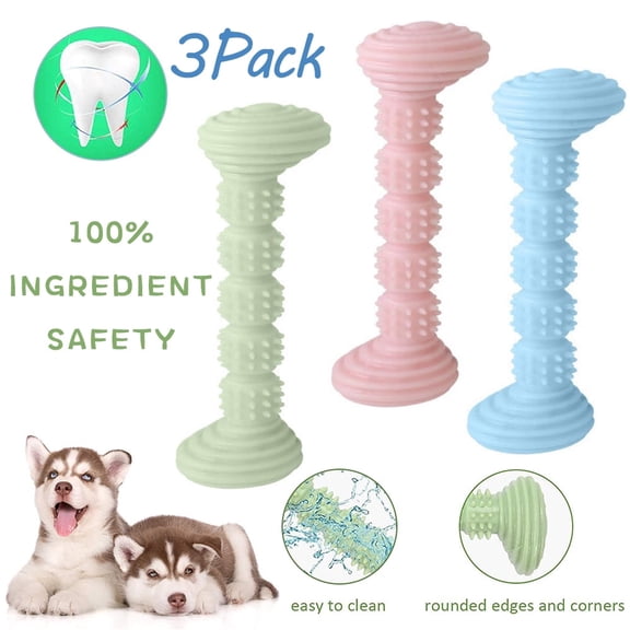 LNKOO 3 Pieces Dog Toys Puppy Teething Toy Dog Rubber Chew Toy Flexible Pet Toothbrush Pick Up Sticks Toy for Small Medium Dogs Puppies Teeth Cleaning and Relieving Itching(Pink, Blue, Green)